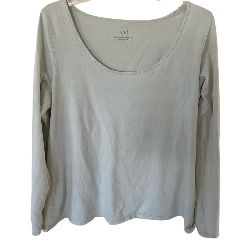 J. Jill Women's FeatherLight scoopneck Green Long Sleeve Top Pima Cotton size L